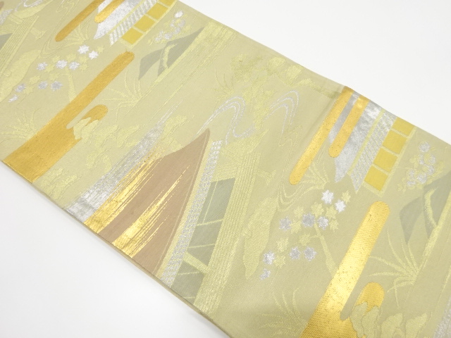 JAPANESE KIMONO / ANTIQUE FUKURO OBI / SILK / WOVEN STREAM & FLOWER